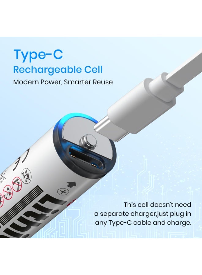 بورترونيكس Portronics AA Lithius Type C Rechargeable Batteries, Pack of 2, Lithium Ion Cell Composition, Upto 1480mAh Capacity, Low Self Discharge, No Separate Charger Required (White) - Image 5